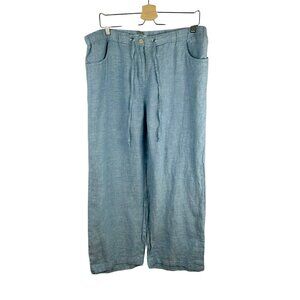 JM Collection 100% Linen Wide Leg Pants Women 16 Short Petite Blue Beach Boho